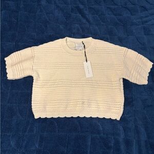 Pink Rose Women Cream Crochet Knit Crop Blouse